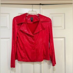 Clara Sun Woo Women Red Long Sleeve Shimmer Sequins Sparkly Blouse Top Medium